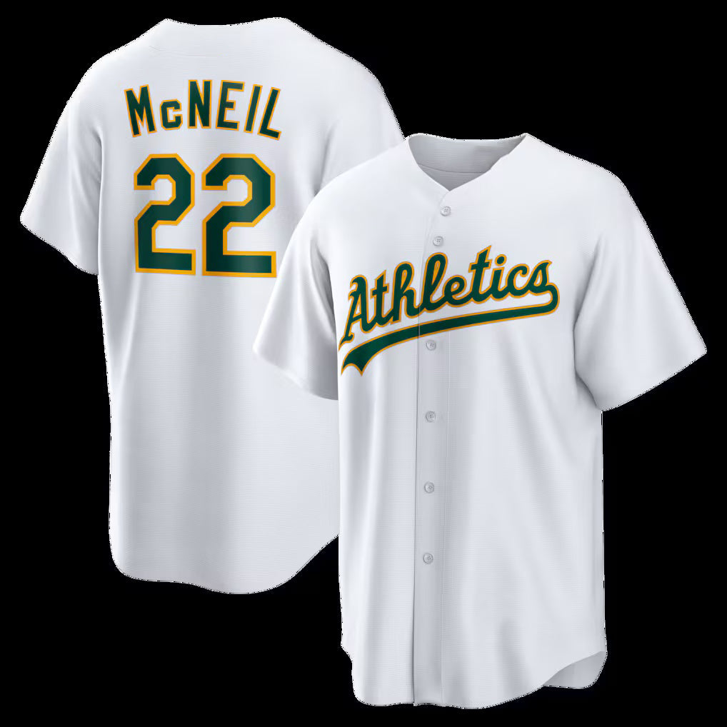 Oakland Athletics #22 Jeff McNeil White KLUNKIM Home Replica Jersey