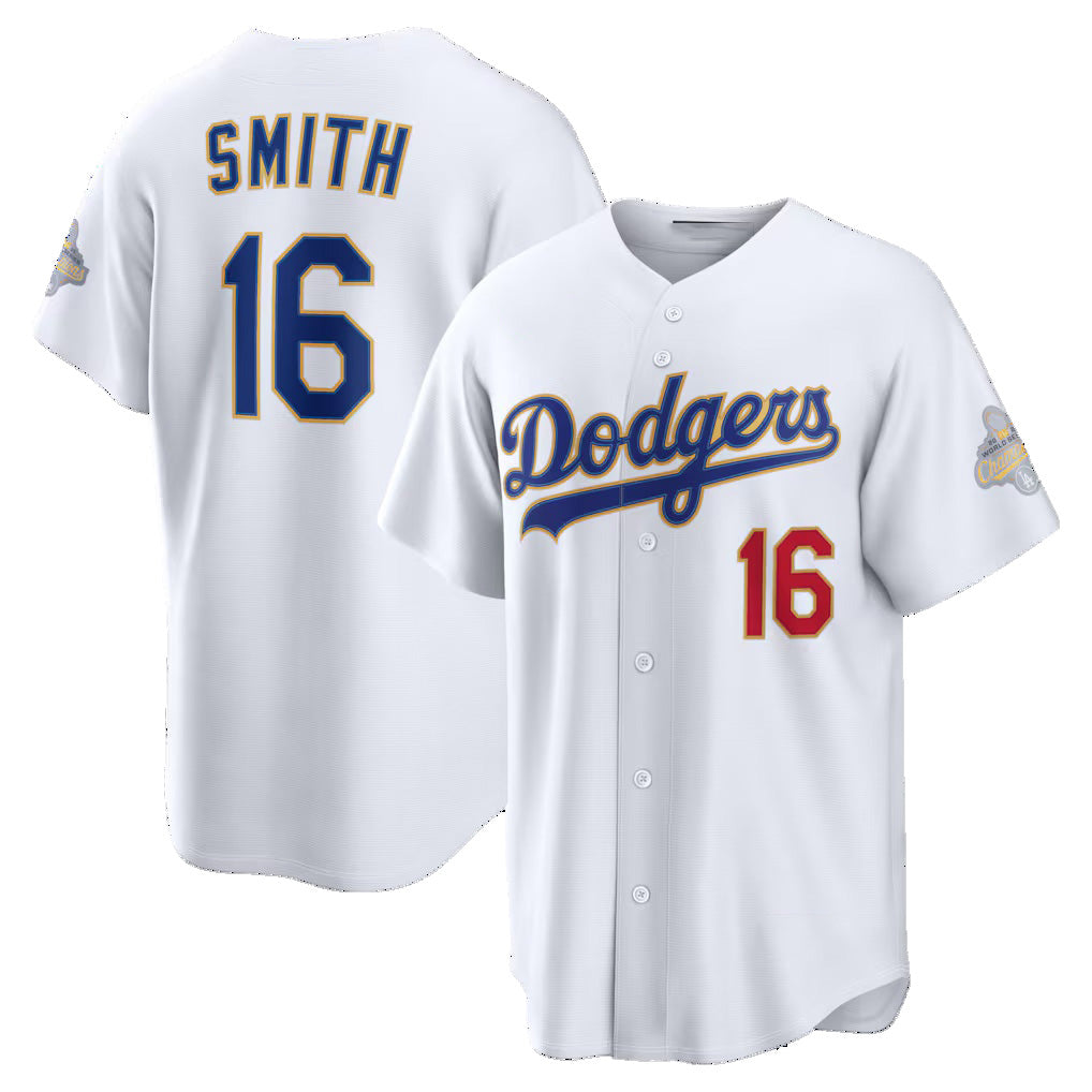 Los Angeles Dodgers #16 Will Smith White KLUNKIM 2026 Gold Collection Stadium Jersey