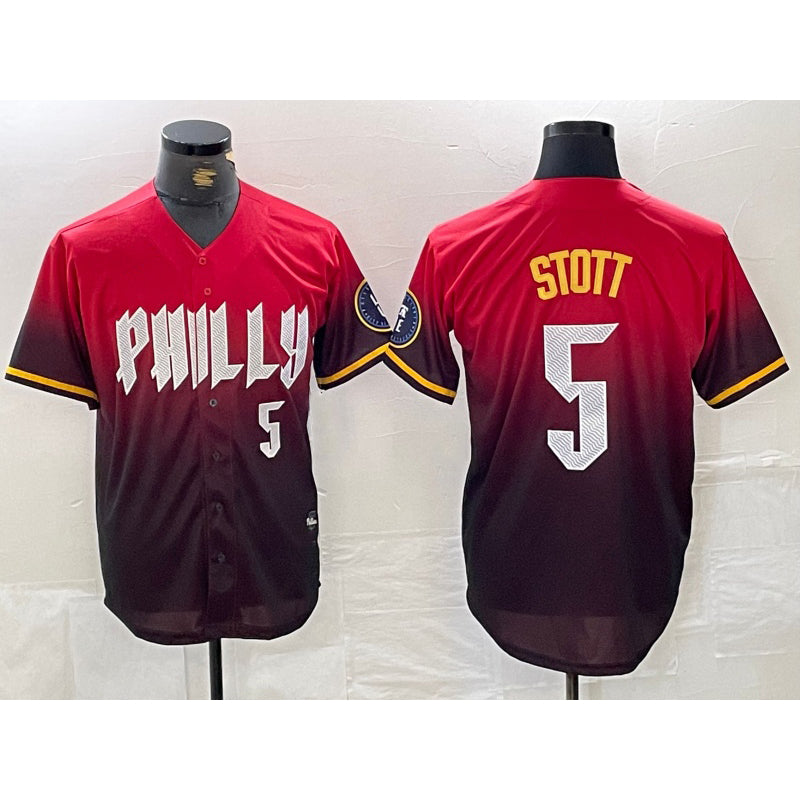 Philadelphia Phillies #5 Bryson Stott Red KLUNKIM 2024 City Player Number Cool Base Jersey