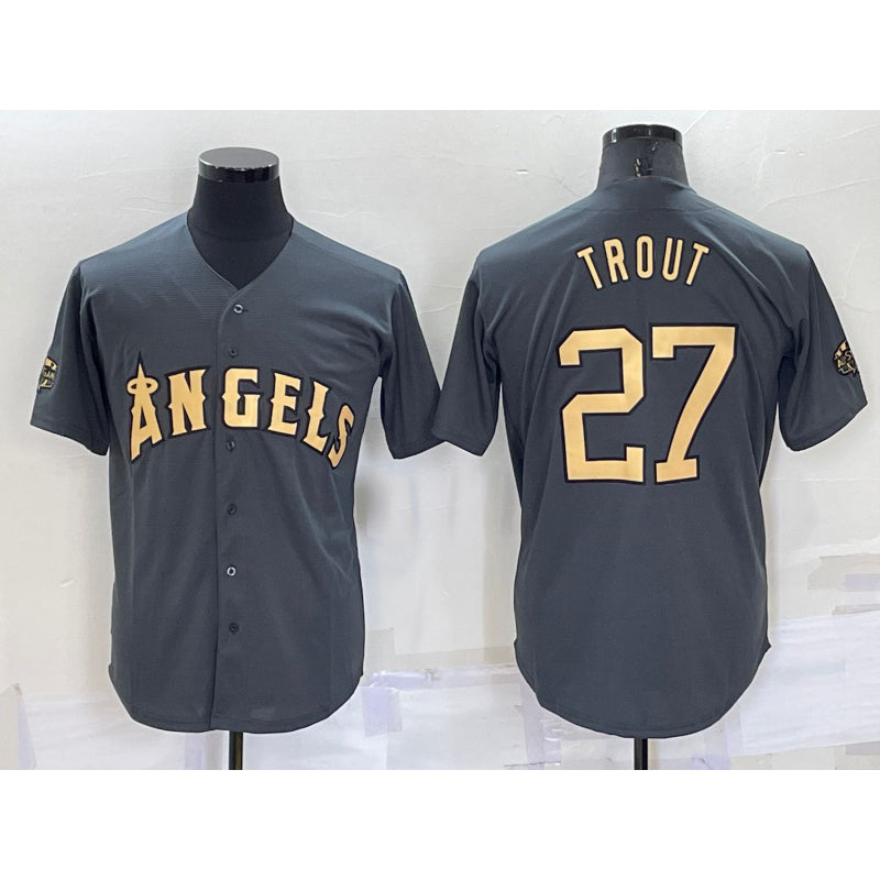 Los Angeles Angels #27 Mike Trout Grey KLUNKIM 2022 All Star Stitched Cool Base Jersey