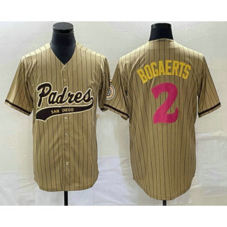 San Diego Padres #2 Xander Bogaerts Tan KLUNKIM Pinstripe 2023 City Connect Cool Base Stitched Jersey
