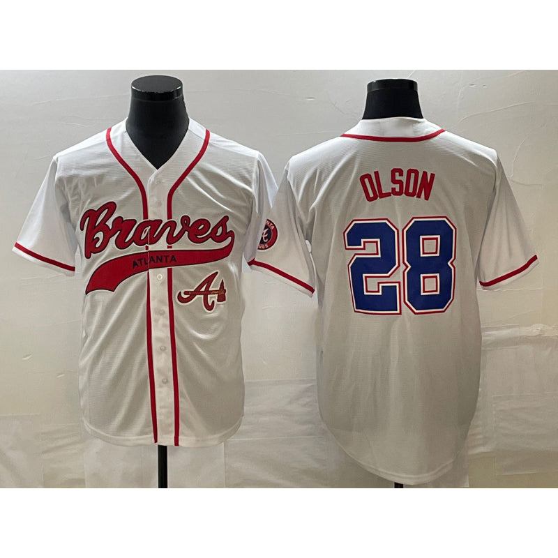 Atlanta Braves #28 Matt Olson White KLUNKIM Cool Base With Patch Stitched Jersey
