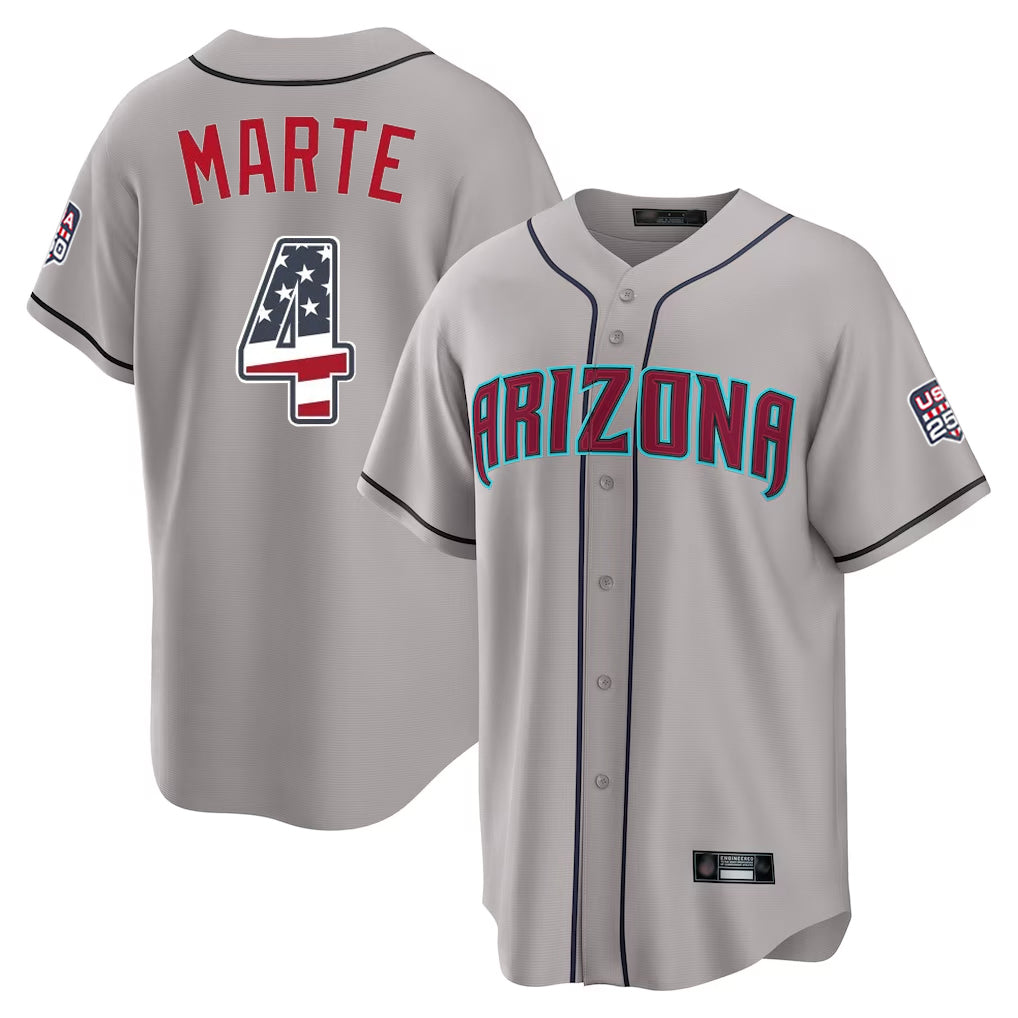 Arizona Diamondbacks #4 Ketel Marte Player Gray KLUNKIM USA 250 Fourth of July Home Game Stitched Jerseys