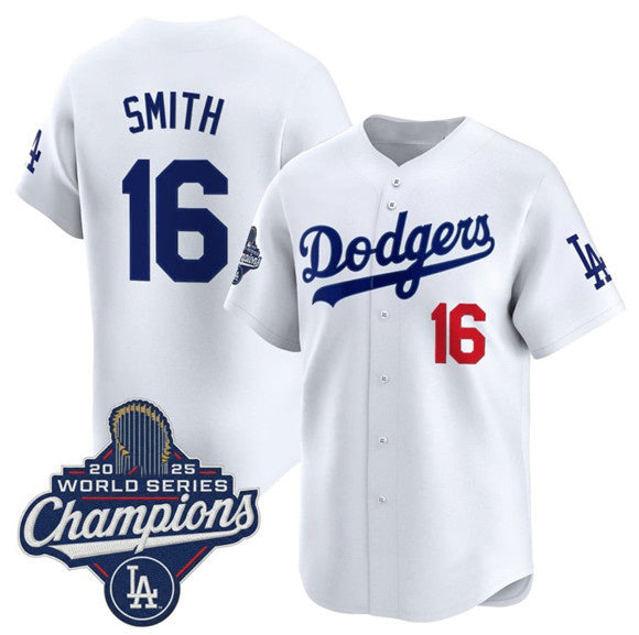 Los Angeles Dodgers #16 Will Smith White KLUNKIM 2025 Champions Stitched Jersey