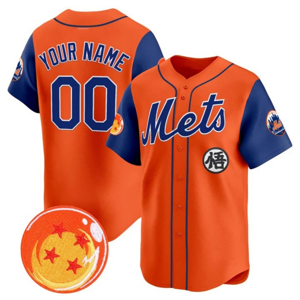 Custom New York Mets x Dragon Ball Royal Orange KLUNKIM Vapor Premier Limited Jersey - All Stitched