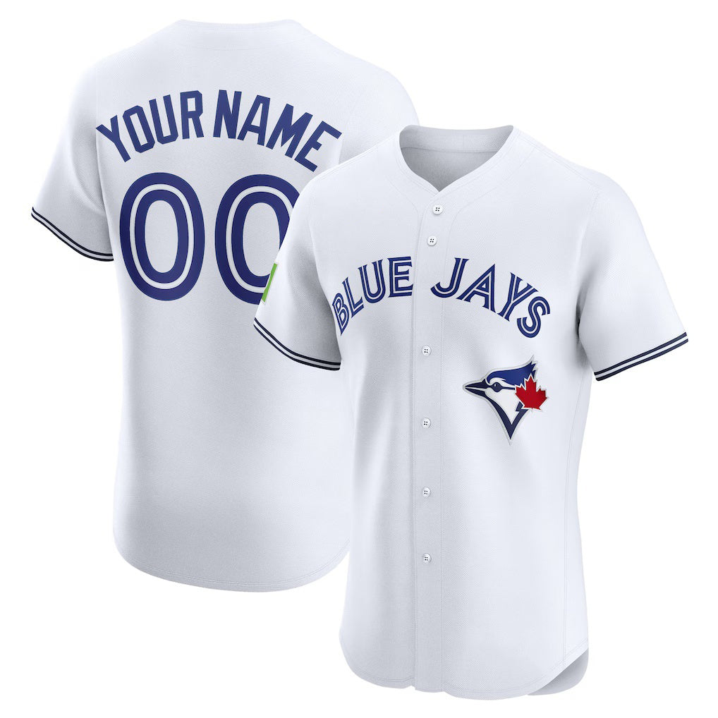 Custom Toronto Blue Jays White KLUNKIM Home Elite Sponsor Patch Jersey