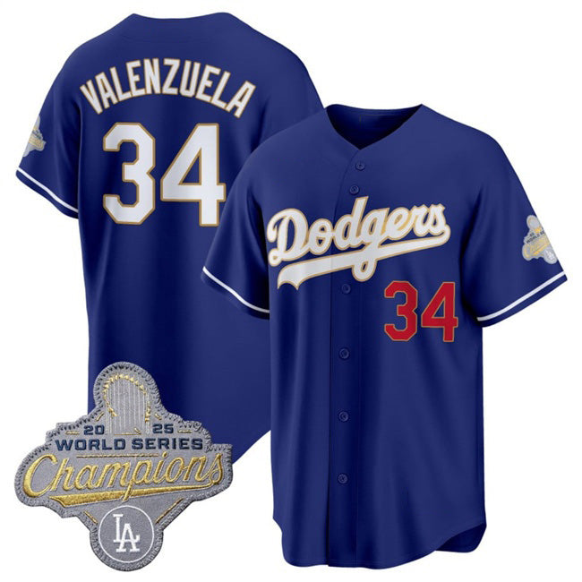 Los Angeles Dodgers #34 Fernando Valenzuela Royal KLUNKIM 2026 Alternate Gold Collection Stadium Stitched Jersey