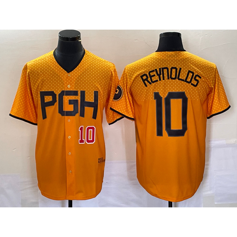 Pittsburgh Pirates #10 Bryan Reynolds Number Gold KLUNKIM 2023 City Connect Stitched Jersey 3