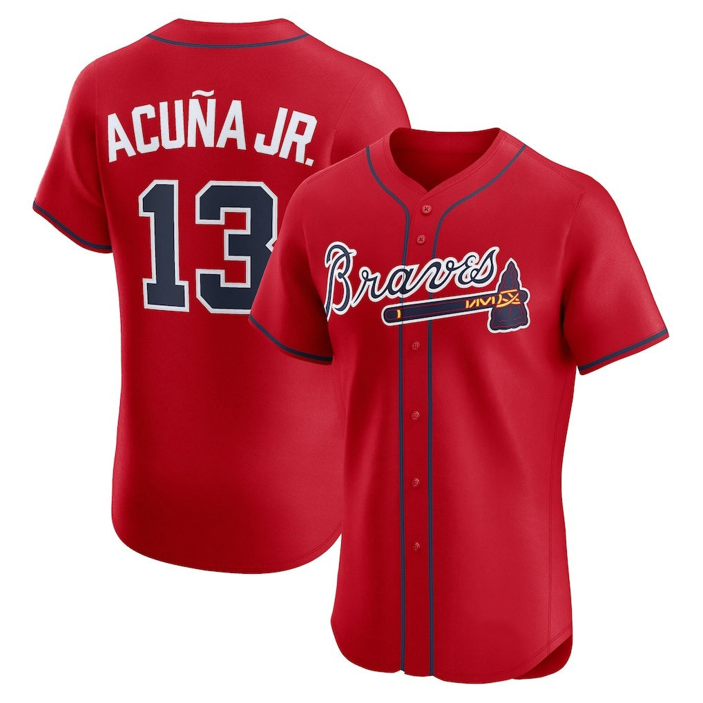 Atlanta Braves #13 Ronald Acuna Jr Red KLUNKIM Alternate 2 Elite Jersey