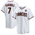 Arizona Diamondbacks #7 Corbin Carroll White KLUNKIM 2023 World Series Cool Base Stitched Jersey 2