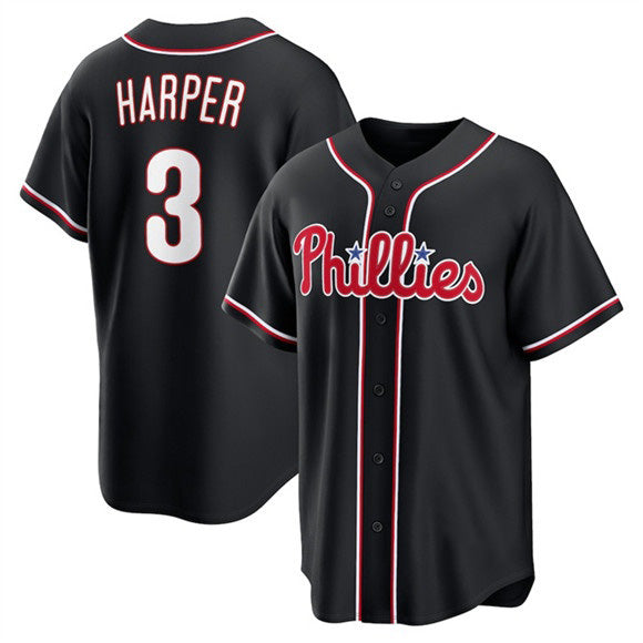 Philadelphia Phillies #3 Bryce Harper Fashion Black KLUNKIM Out Stitched Baseball Jersey