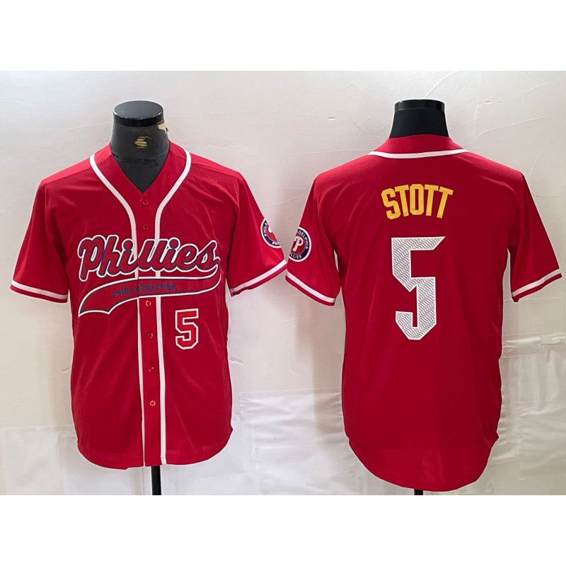 Philadelphia Phillies #5 Bryson Stott Number Red KLUNKIM Cool Base Stitched Jerseys