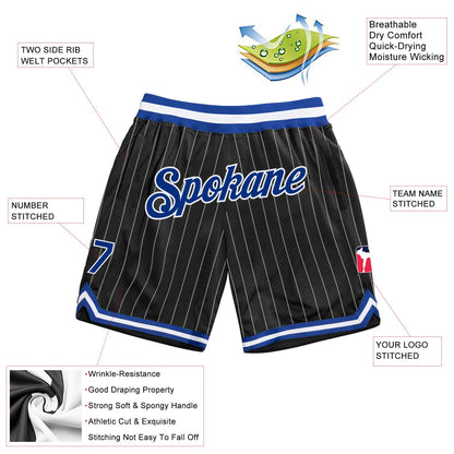 Custom Black White Pinstripe Royal-White Authentic Basketball Shorts