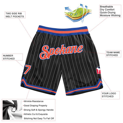 Custom Black White Pinstripe Orange-Royal Authentic Basketball Shorts