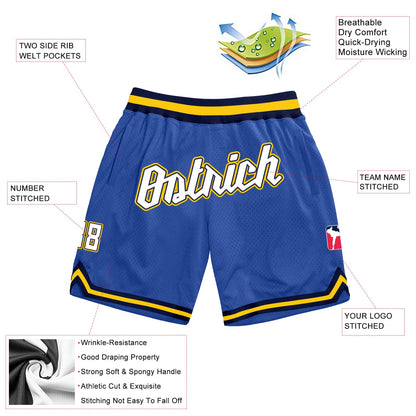 Custom Blue White-Gold Authentic Throwback Basketball Shorts