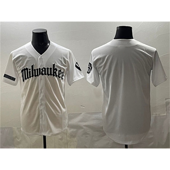 Milwaukee Brewers Blank White KLUNKIM 'Gothic 414 Shadows Edition' Vapor Premier Limited Stitched Jersey