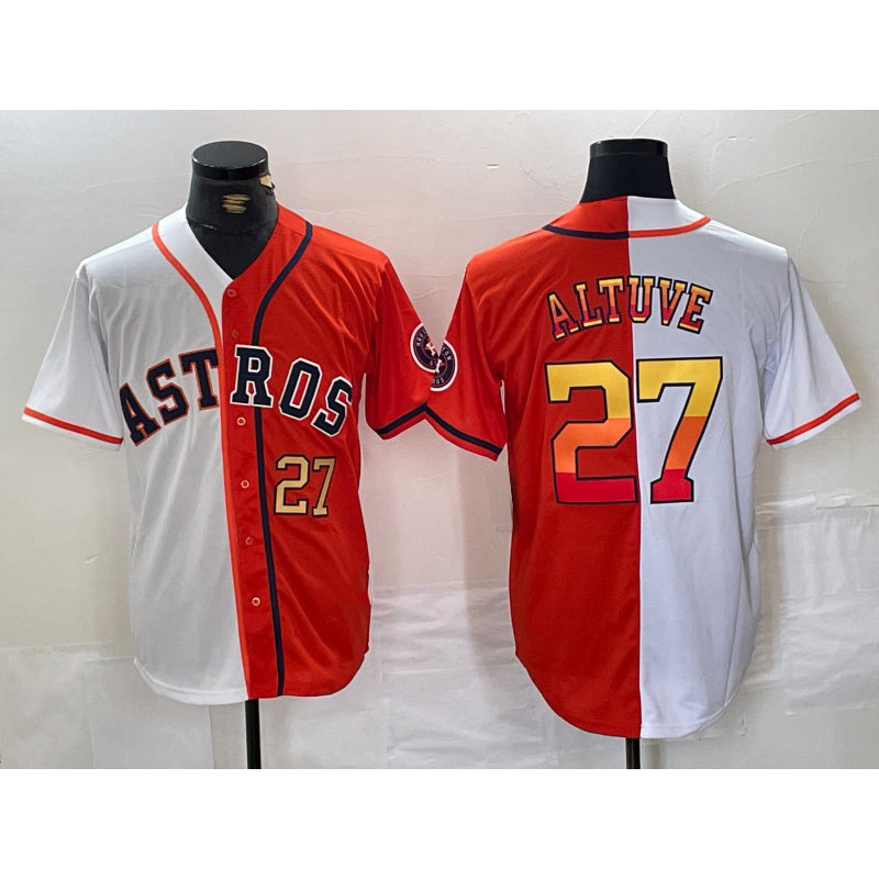 Houston Astros #27 Jose Altuve Number White Orange KLUNKIM Split Stitched Jersey
