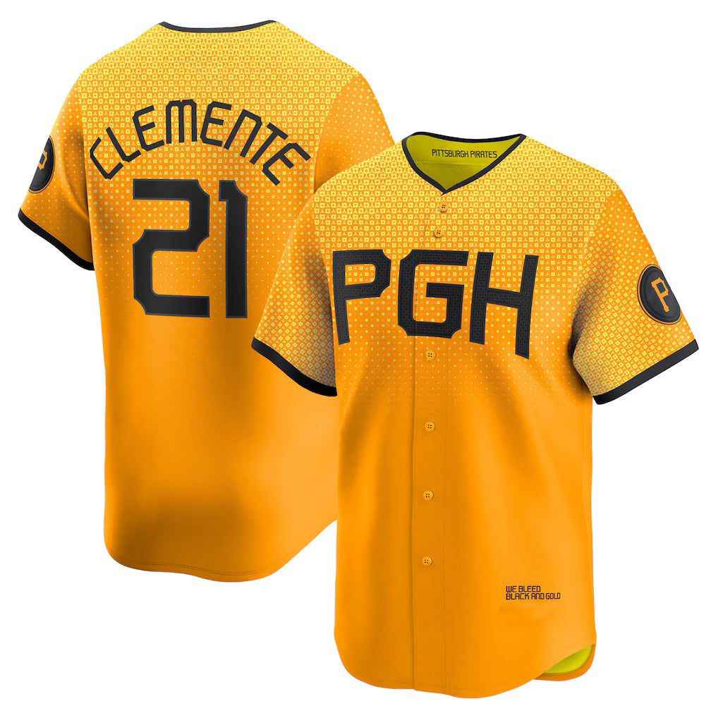 Pittsburgh Pirates #21 Roberto Clemente Gold KLUNKIM City Connect Limited Player Jersey