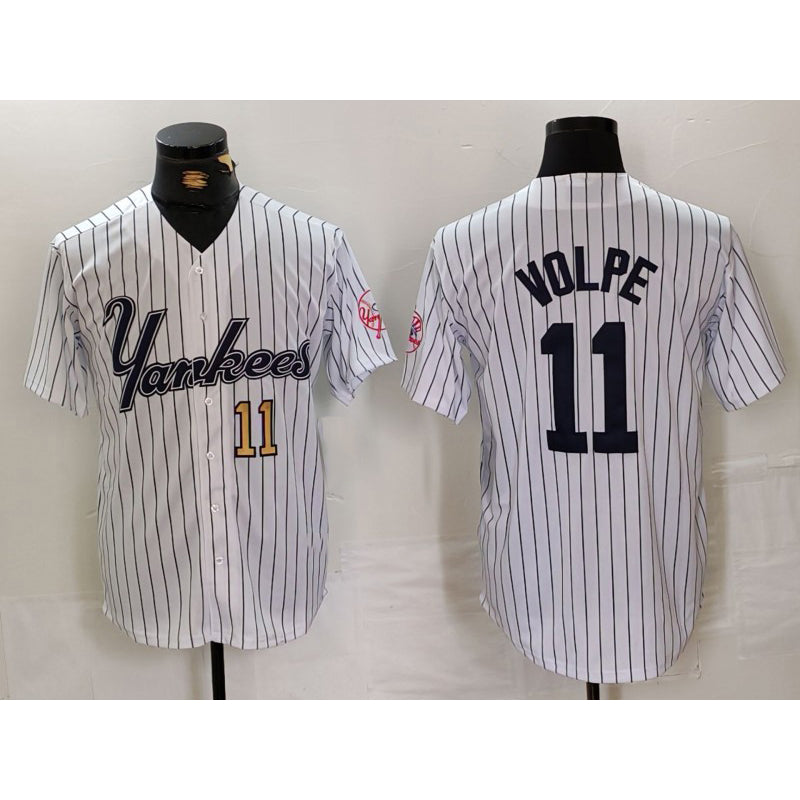 New York Yankees #11 Anthony Volpe White KLUNKIM Pinstripe Fashion Cool Base Jerseys