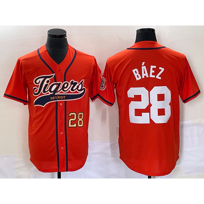 Detroit Tigers #28 Javier Baez Number Orange KLUNKIM Cool Base Stitched Jersey