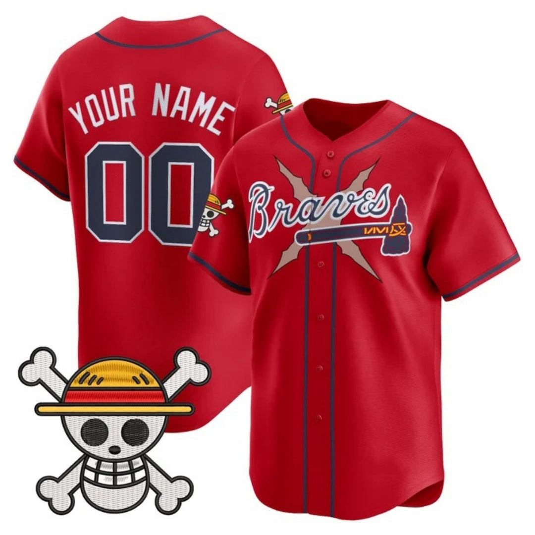 Custom Atlanta Braves x One Piece Red KLUNKIM Vapor Premier Limited Jersey - Stitched
