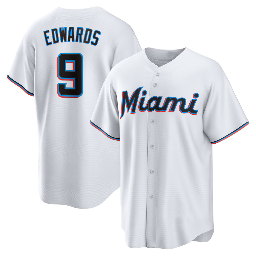 Miami Marlins #9 Xavier Edwards White KLUNKIM Home Replica Jersey