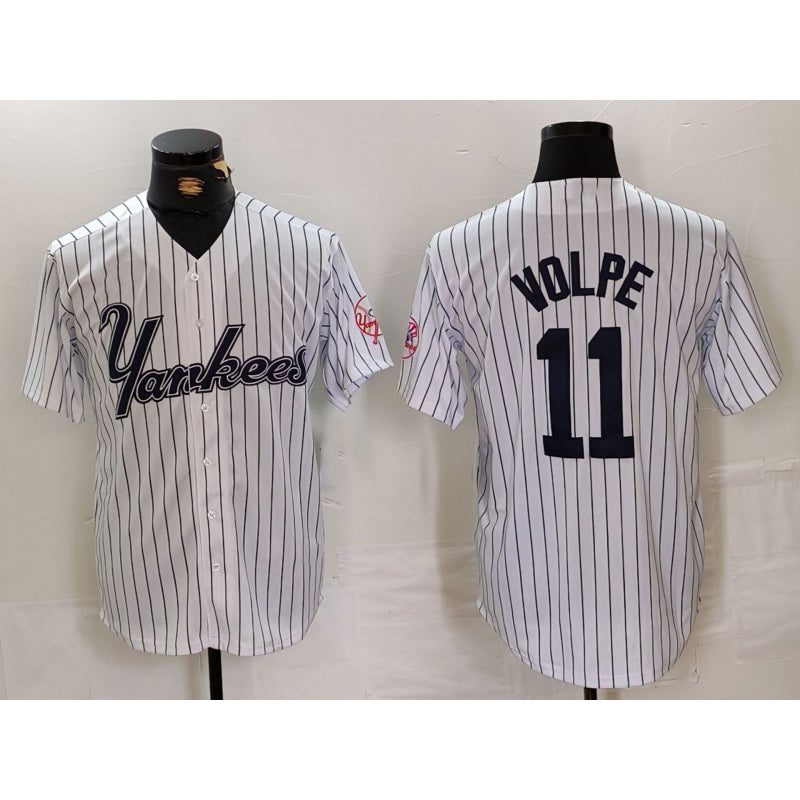 New York Yankees #11 Anthony Volpe White KLUNKIM Pinstripe Fashion Cool Base Jersey 2