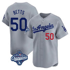 Los Angeles Dodgers #50 Mookie Betts Player Gray KLUNKIM World Series Meet Limited Home Stitched Jerseys
