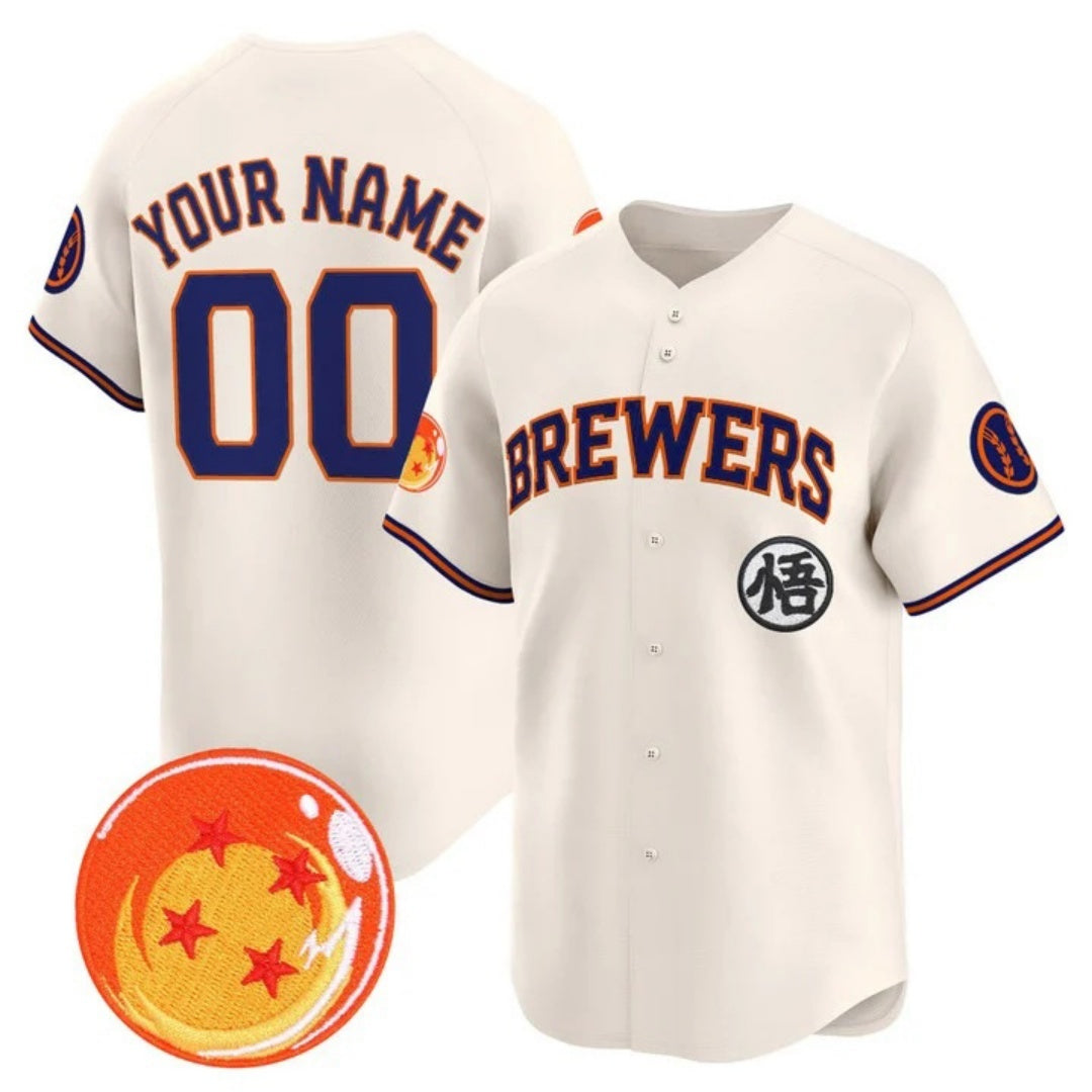Custom Milwaukee Brewers x Dragon Ball Cream KLUNKIM Vapor Premier Limited Jersey - All Stitched