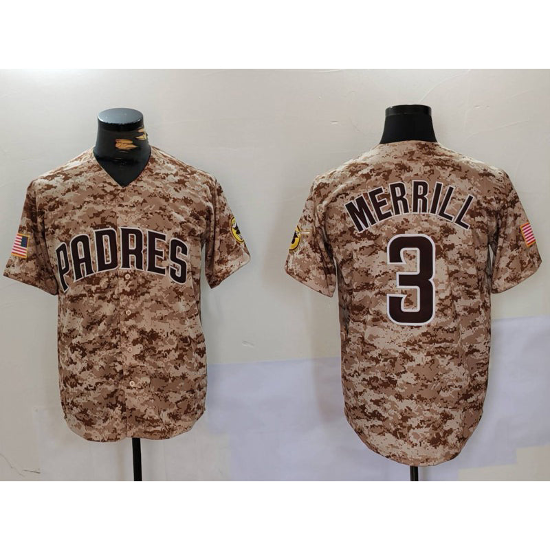 San Diego Padres #3 Jackson Merrill Camo KLUNKIM Cool Base Stitched Jersey