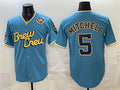 Milwaukee Brewers #5 Garrett Mitchell Powder Blue KLUNKIM City Connect With Home & Bob Uecker Patch Limited Stitched Jersey
