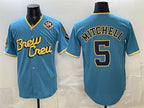 Milwaukee Brewers #5 Garrett Mitchell Powder Blue KLUNKIM City Connect With Home & Bob Uecker Patch Limited Stitched Jersey