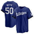 Los Angeles Dodgers #50 Mookie Betts Player Royal KLUNKIM City Connect Home Game Stitched Jerseys