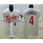 Minnesota Twins #4 Carlos Correa Number White Red KLUNKIM Stitched Cool Base Jersey