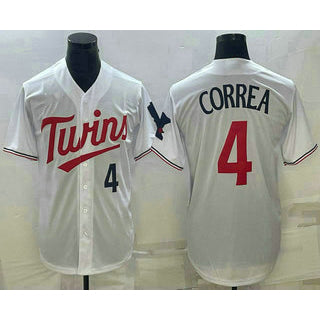 Minnesota Twins #4 Carlos Correa Number White Red KLUNKIM Stitched Cool Base Jersey