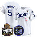 Los Angeles Dodgers #5 Freddie Freeman White KLUNKIM 2024 World Series With Fernando Memorial Patch Limited Stitched Jersey
