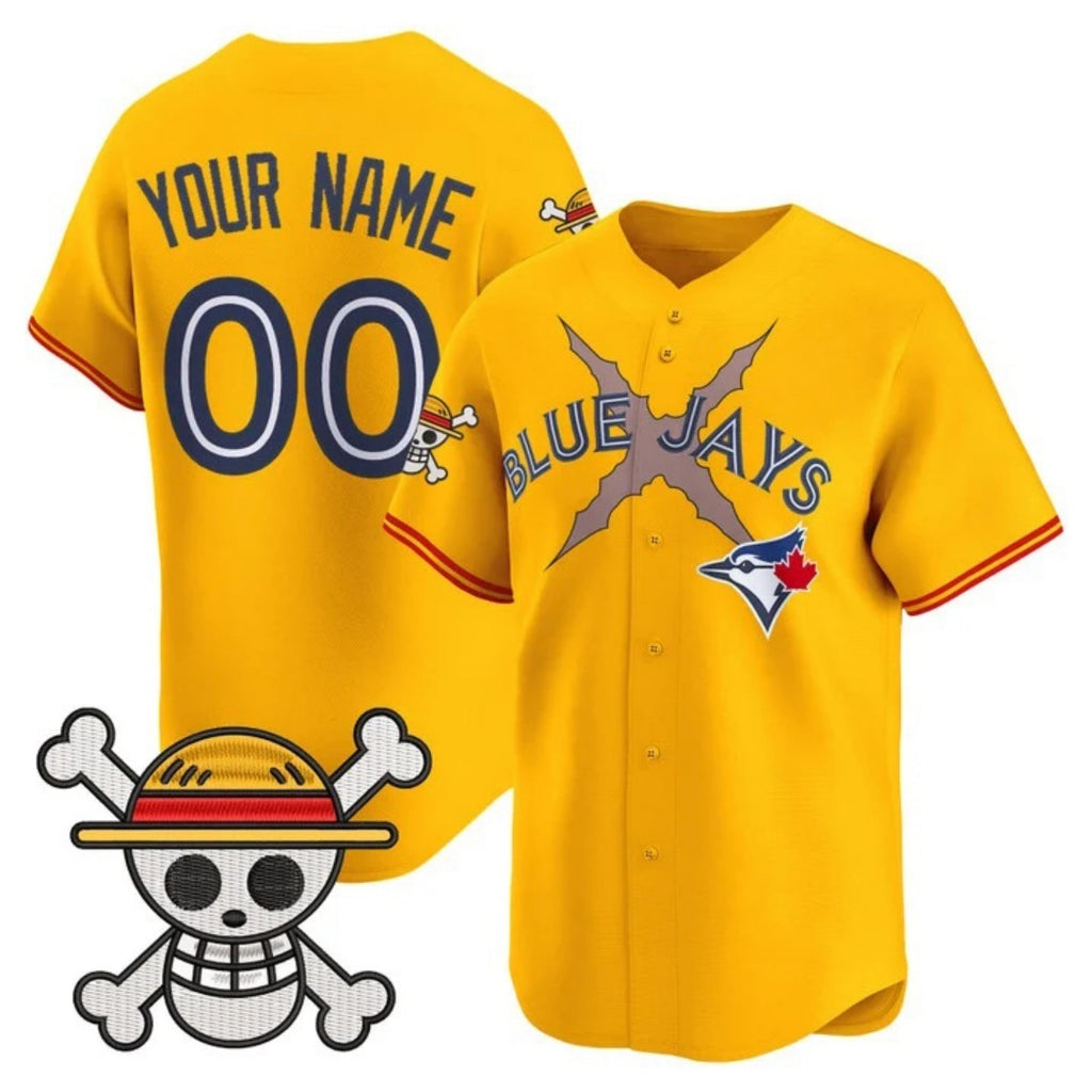 Custom Toronto Blue Jays x One Piece Gold KLUNKIM Vapor Premier Limited Jersey - Stitched