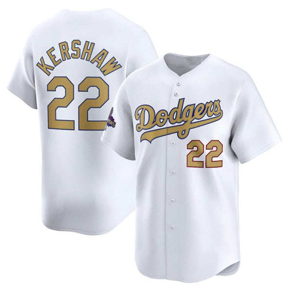 Los Angeles Dodgers #22 Clayton Kershaw White KLUNKIM 2025 Gold Collection Limited Stitched Jersey