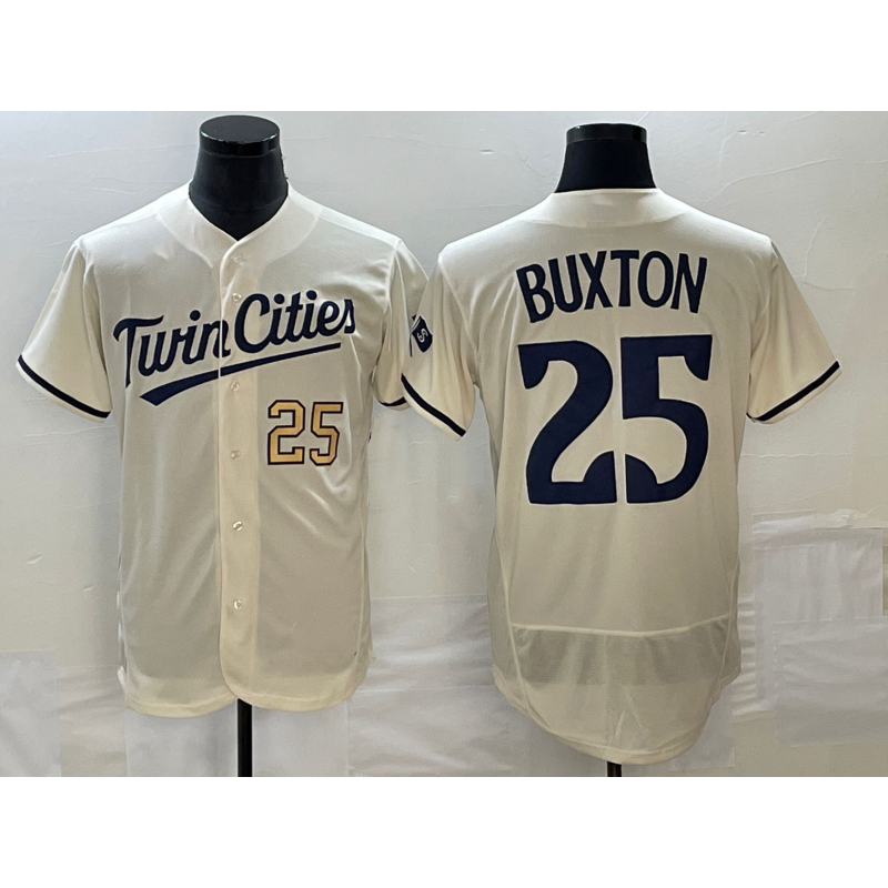 Minnesota Twins #25 Byron Buxton Number 2023 Cream KLUNKIM Flex Base Stitched Jersey