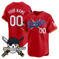 Custom Los Angeles Dodgers x One Piece Red KLUNKIM Zoro Patch Vapor Premier Limited Jersey - Stitched