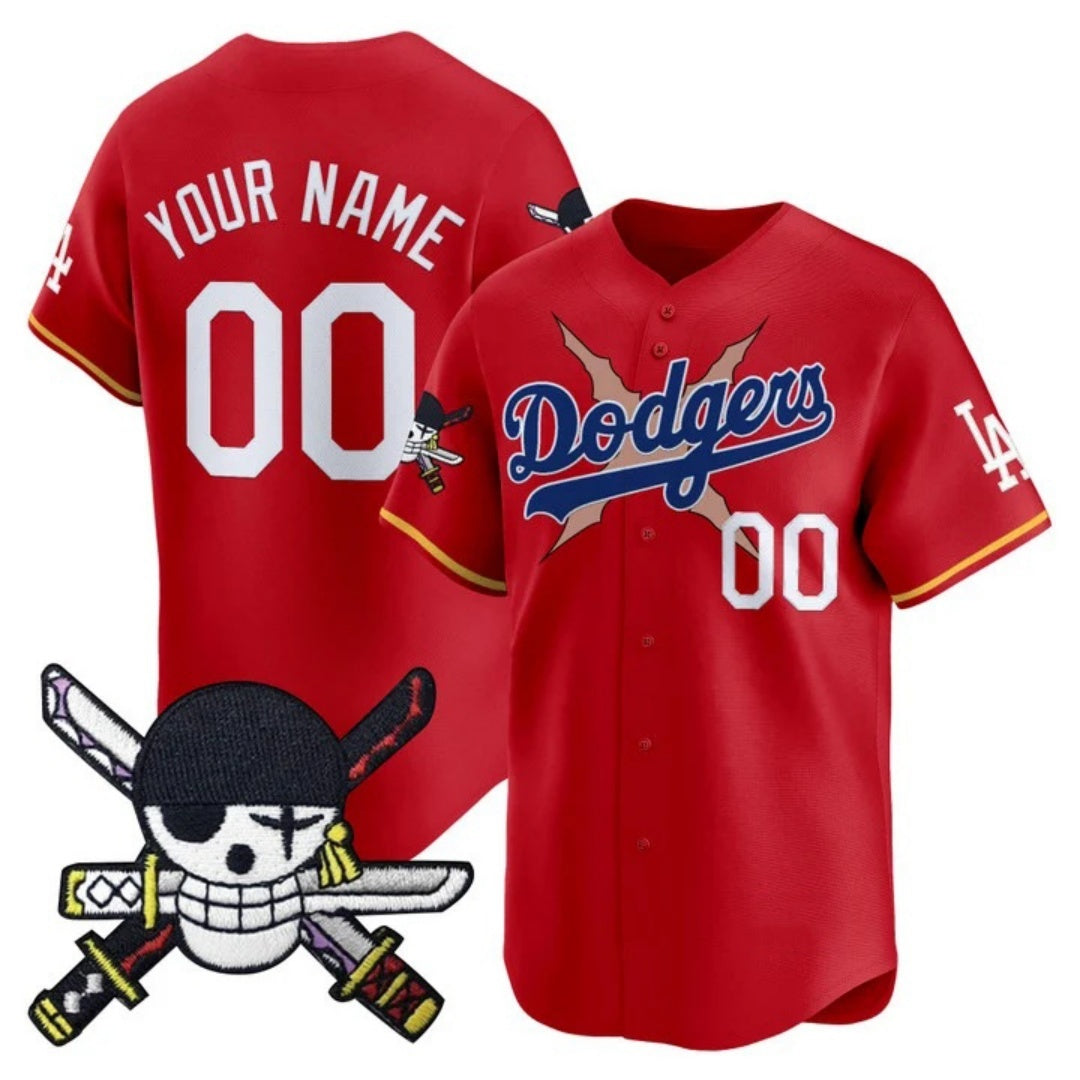 Custom Los Angeles Dodgers x One Piece Red KLUNKIM Zoro Patch Vapor Premier Limited Jersey - Stitched