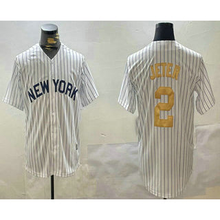 New York Yankees #2 Derek Jeter White KLUNKIM Pinstripe Name Fashion Cool Base Jersey
