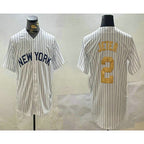 New York Yankees #2 Derek Jeter White KLUNKIM Pinstripe Name Fashion Cool Base Jersey
