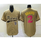 San Diego Padres #2 Xander Bogaerts Tan KLUNKIM Pinstripe 2023 City Connect Cool Base Stitched Jersey 2