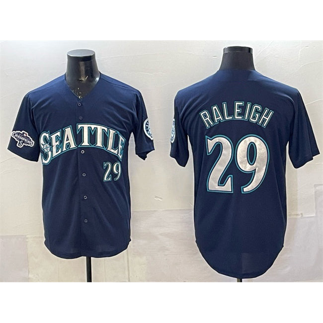 Seattle Mariners #29 Cal Raleigh Navy KLUNKIM With 2025 AL West Division Champions Patch Limited Stitched jersey