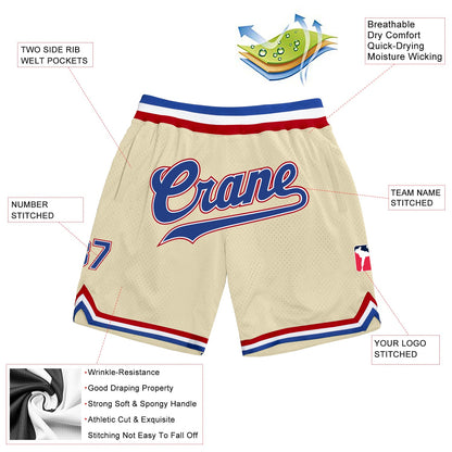 Custom Cream Royal-Red Authentic Throwback Basketball Shorts