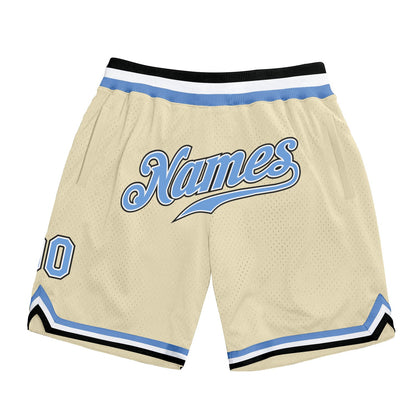 Custom Cream Light Blue-Black Authentic Throwback Basketball Shorts