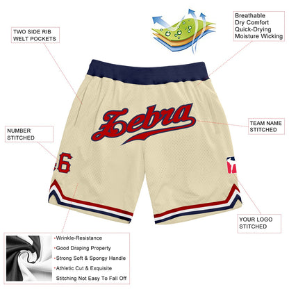 Custom Cream Red-Navy Authentic Throwback Basketball Shorts