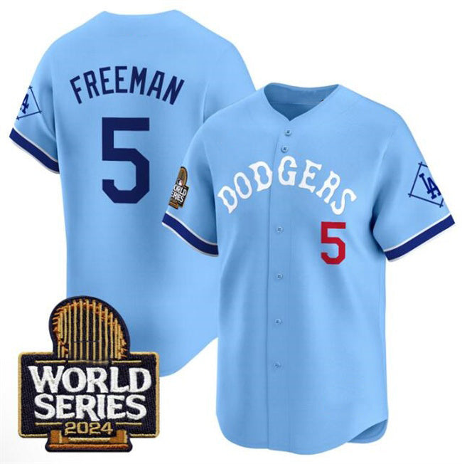 Los Angeles Dodgers #5 Freddie Freeman Blue KLUNKIM With 2024 World Series Patch Vapor Premier Limited Stitched Jersey