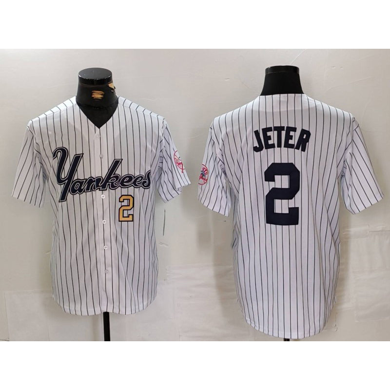 New York Yankees #2 Derek Jeter White KLUNKIM Pinstripe Fashion Cool Base Jerseys 2